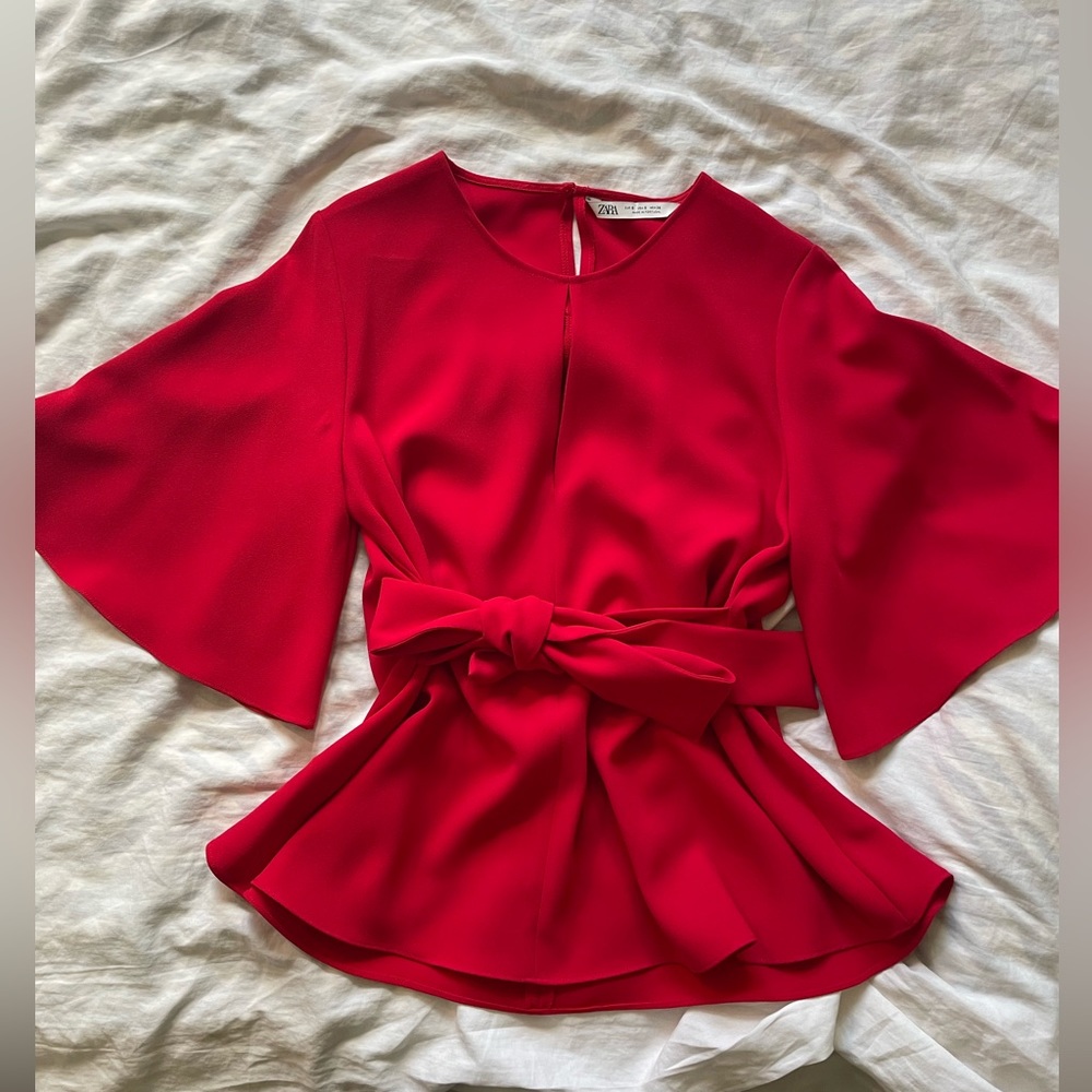Zara | red front tie shirt | size S